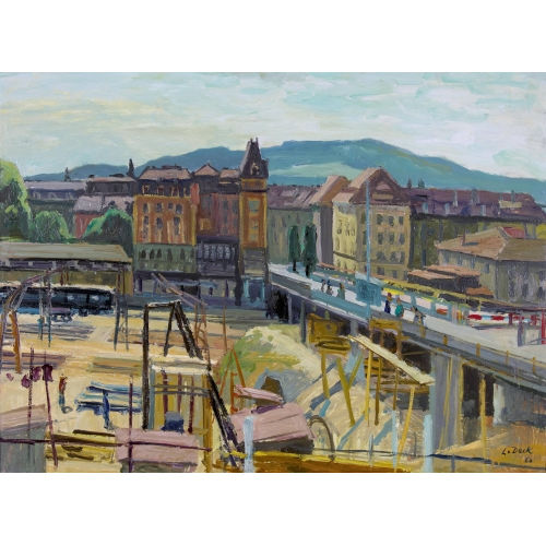 LEO DECK : Schanzenbr�cke in Bern mit Baustelle am Bahnhof (DOBIASCHOFSKY AUKTIONEN AG)