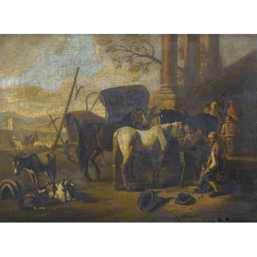 PIETER VAN BLOEMEN : Landschaft mit Rastenden und Pferden (DOBIASCHOFSKY AUKTIONEN AG)