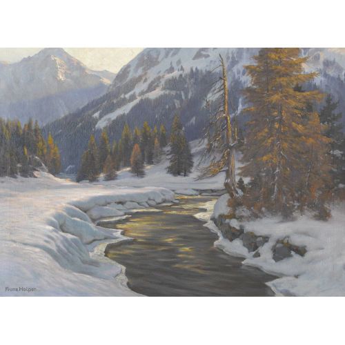 FRANZ HOLPER : Verschneite Bachlandschaft in der Abendsonne (DOBIASCHOFSKY AUKTIONEN AG)