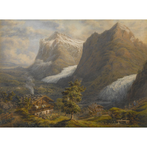 HEINRICH ZOLLINGER : Bauernhaus mit Blick auf das Wetterhorn (DOBIASCHOFSKY AUKTIONEN AG)
