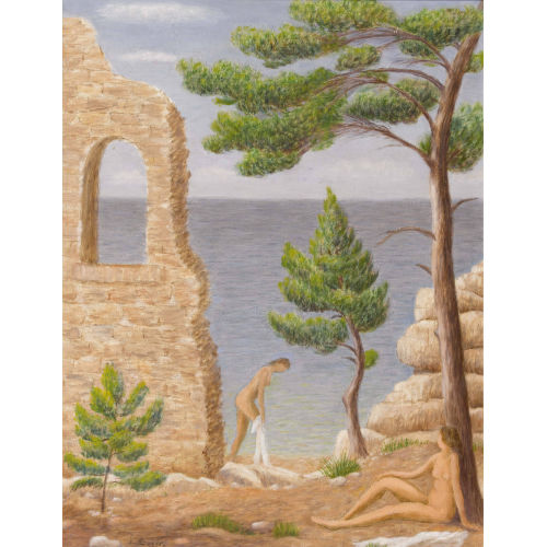 ERNST EGGER : Ruinenlandschaft mit Badenden am Mittelmeer (DOBIASCHOFSKY AUKTIONEN AG)