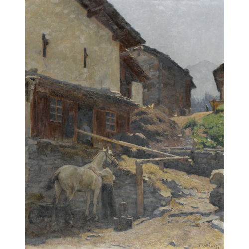 �DOUARD RAVEL : Sc�ne de village en Valais (DOBIASCHOFSKY AUKTIONEN AG)