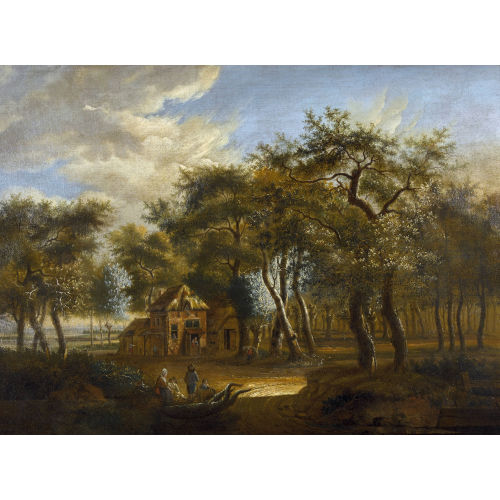 MEINDERT HOBBEMA : Waldlandschaft mit Bauernhaus und Staffage (DOBIASCHOFSKY AUKTIONEN AG)