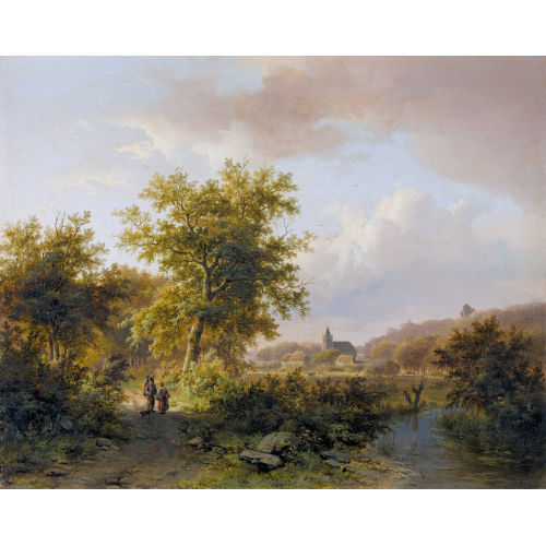 JOHANN BERNHARD KLOMBECK : Waldrand am Niederrhein mit Bauernpaar (DOBIASCHOFSKY AUKTIONEN AG)