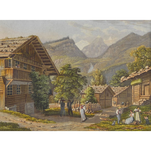 JOHANN PETER LAMY : 'Vue prise � Meyringen contre la cascade du Reichenbach, et vers le Wetterhorn, Wellhorn, et Engelhorn. Canton de Berne' (DOBIASCHOFSKY AUKTIONEN AG)