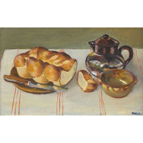 PAUL JAKOB) PAOLO (EIGTL. M�LLER : Stillleben mit Kanne und angeschnittenem Zopf (DOBIASCHOFSKY AUKTIONEN AG)