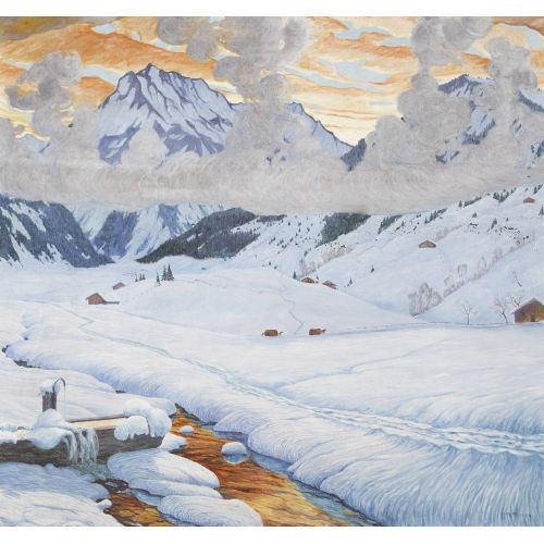 THEODOR PFISTER : Verschneite Berglandschaft im Abendrot (DOBIASCHOFSKY AUKTIONEN AG)