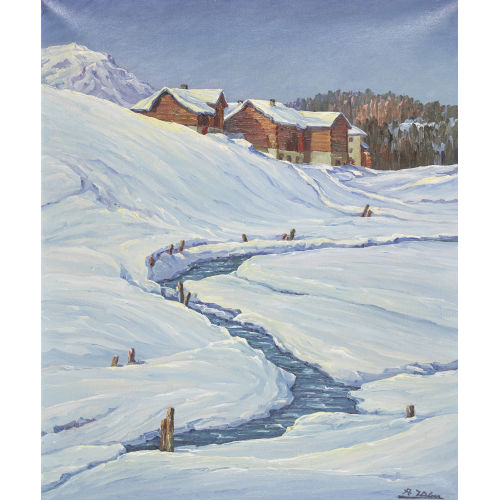 AUGUST WEBER : Verschneite Bachlandschaft mit Bauernh�usern (DOBIASCHOFSKY AUKTIONEN AG)