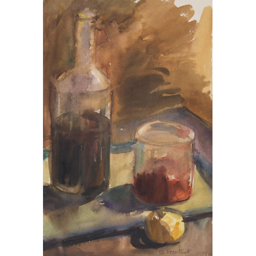 LOUIS REN� MOILLIET : Stillleben mit Apfel, Glas und Flasche (DOBIASCHOFSKY AUKTIONEN AG)