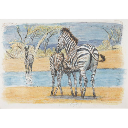 FRITZ HUG : Zebras an der Tr�nke (DOBIASCHOFSKY AUKTIONEN AG)