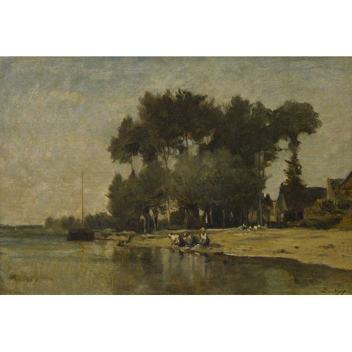 CHARLES FRAN�OIS DAUBIGNY : Uferpartie mit W�scherinnen (DOBIASCHOFSKY AUKTIONEN AG)