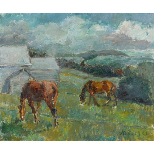 KARL THEOPHIL DICK : Landschaft mit Pferden (DOBIASCHOFSKY AUKTIONEN AG)