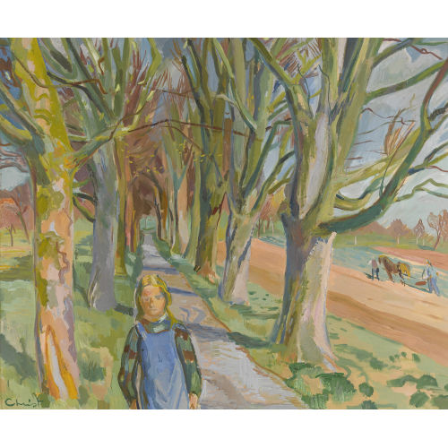 MARTIN ALFRED CHRIST : Feldlandschaft mit Allee und M�dchen (DOBIASCHOFSKY AUKTIONEN AG)