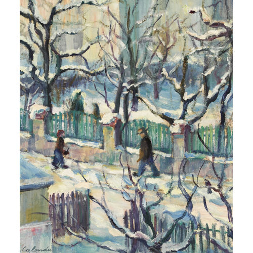 EUGEN CALONDER : Schneebedeckte Strassenpartie (DOBIASCHOFSKY AUKTIONEN AG)