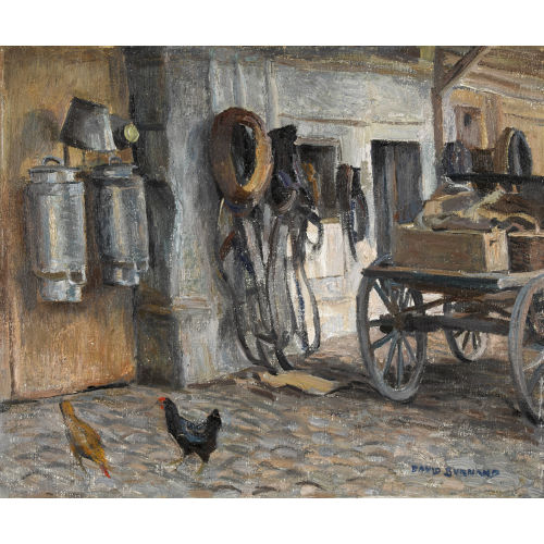DAVID ARNOLD BURNAND : Dorfpartie mit Fuhrwerk (DOBIASCHOFSKY AUKTIONEN AG)