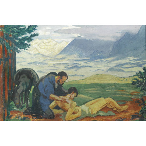 EMIL CARDINAUX : Berglandschaft mit barmherzigem Samariter (DOBIASCHOFSKY AUKTIONEN AG)
