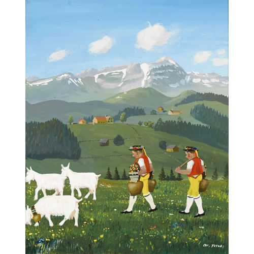 CHRISTIAN VETSCH : Appenzeller Landschaft mit Alpaufzug (DOBIASCHOFSKY AUKTIONEN AG)