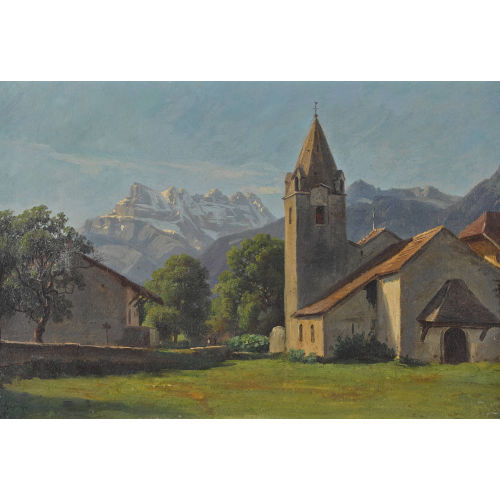 JEAN PHILIPPE GEORGE-JULLIARD : Dorfansicht vor den Dents du Midi (DOBIASCHOFSKY AUKTIONEN AG)