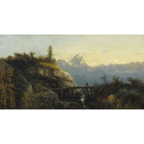 ALEXANDRE CALAME : Berglandschaft mit Br�cke und Bauern (DOBIASCHOFSKY AUKTIONEN AG)