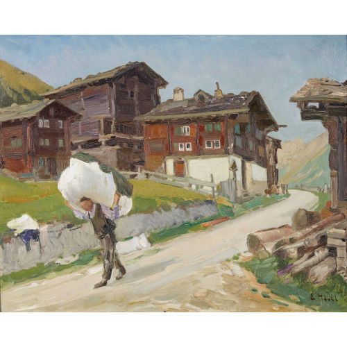 ERNST II HODEL : Bergdorf mit beladenem Bauer (DOBIASCHOFSKY AUKTIONEN AG)
