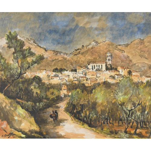 WALTER KREBS : Landschaft mit nordspanischer Stadt (DOBIASCHOFSKY AUKTIONEN AG)