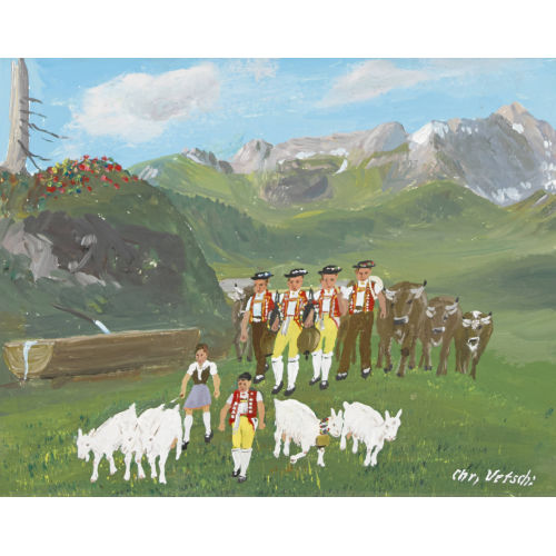 CHRISTIAN VETSCH : Appenzeller Bauern in Tracht mit K�hen und Ziegen (DOBIASCHOFSKY AUKTIONEN AG)
