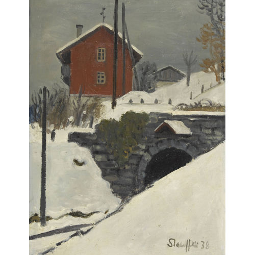 FRED STAUFFER : Winterlandschaft mit rotem Haus (DOBIASCHOFSKY AUKTIONEN AG)