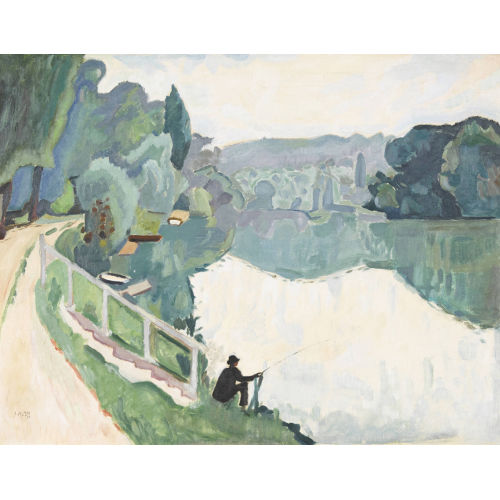 CHARLES MENGE : Sommerliches Flussufer mit Angler (DOBIASCHOFSKY AUKTIONEN AG)