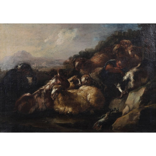 PHILIPP PETER) ROSA DA TIVOLI (EIGTL. ROOS : Schlafender Sch�fer mit seiner Herde (DOBIASCHOFSKY AUKTIONEN AG)