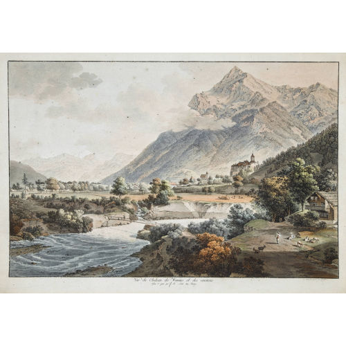 JOHANN LUDWIG ABERLI : 'V�e du Chateau de Wimmis et des environs' (DOBIASCHOFSKY AUKTIONEN AG)