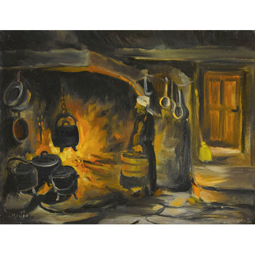 CHARLES MENGE : B�uerliches K�cheninterieur mit Kaminfeuer (DOBIASCHOFSKY AUKTIONEN AG)
