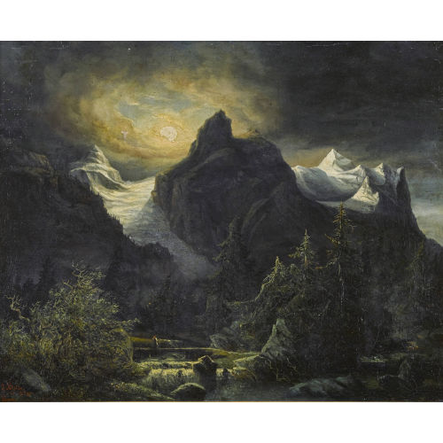 JULIUS RIETER : Well- und Wetterhorn im Mondlicht (DOBIASCHOFSKY AUKTIONEN AG)