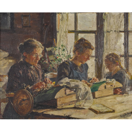 CASPAR RITTER : Interieur mit Frauen bei der Handarbeit (DOBIASCHOFSKY AUKTIONEN AG)