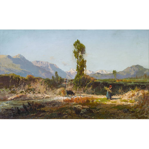 AMBROGIO PREDA : Piana del Vedeggio con contadina (DOBIASCHOFSKY AUKTIONEN AG)
