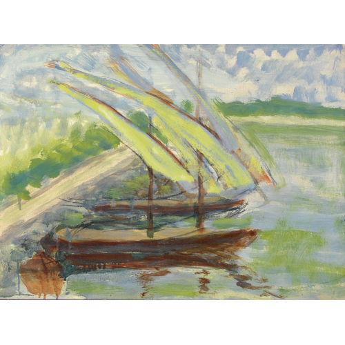 ALBERT SCHMIDT : Uferlandschaft mit Segelbooten (DOBIASCHOFSKY AUKTIONEN AG)