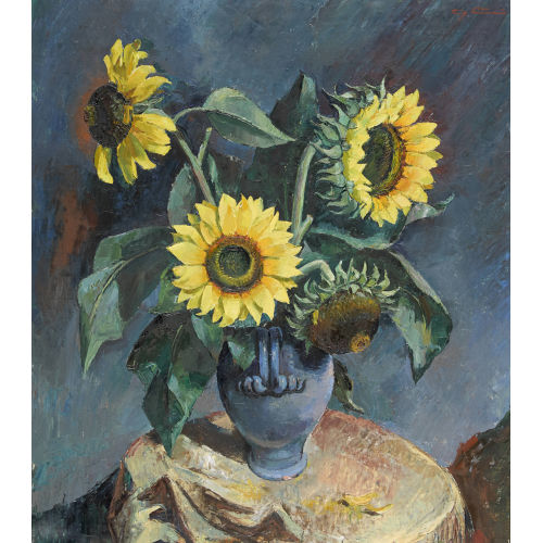 EUGEN AMMANN : Sonnenblumen in blauer Vase (DOBIASCHOFSKY AUKTIONEN AG)