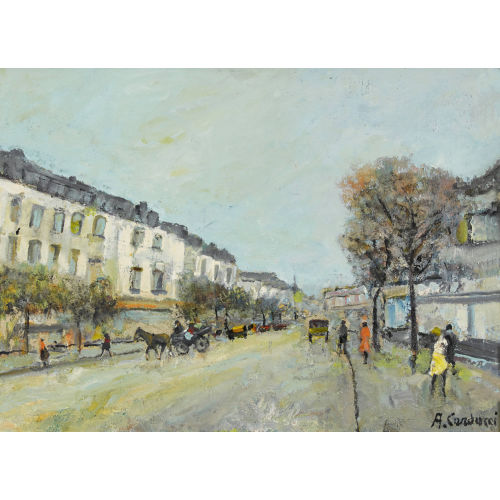 ADOLFO CARDUCCI : Strassenszene mit Kutschen (DOBIASCHOFSKY AUKTIONEN AG)