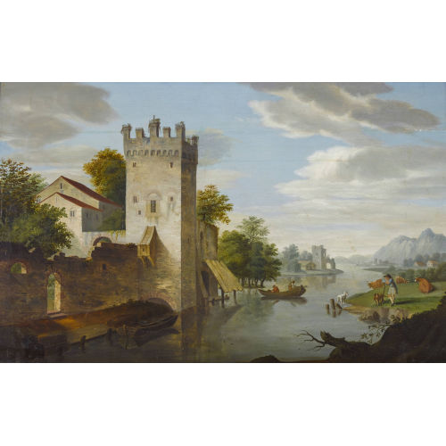 JOHANN JOSEPH HARTMANN : Flusslandschaft mit Wehrt�rmen und Sch�fer (DOBIASCHOFSKY AUKTIONEN AG)