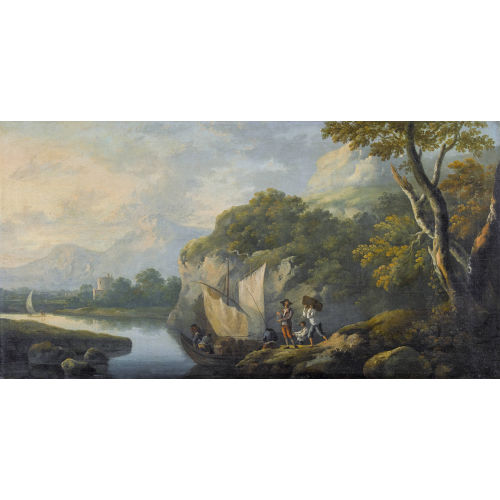 PAOLO ANESI : Flusslandschaft mit Matrosen beim Beladen eines Schiffes (DOBIASCHOFSKY AUKTIONEN AG)