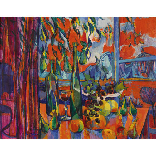 ROLF D�RIG : Stillleben mit Fr�chten und Flaschen am Fenster (DOBIASCHOFSKY AUKTIONEN AG)