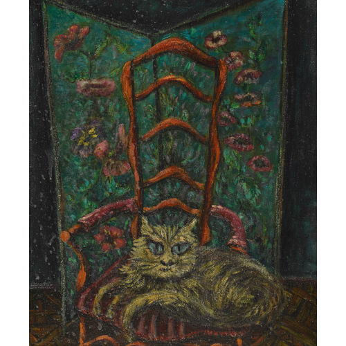 IRMGARD BURCHARD : Katze auf einem Stuhl (DOBIASCHOFSKY AUKTIONEN AG)
