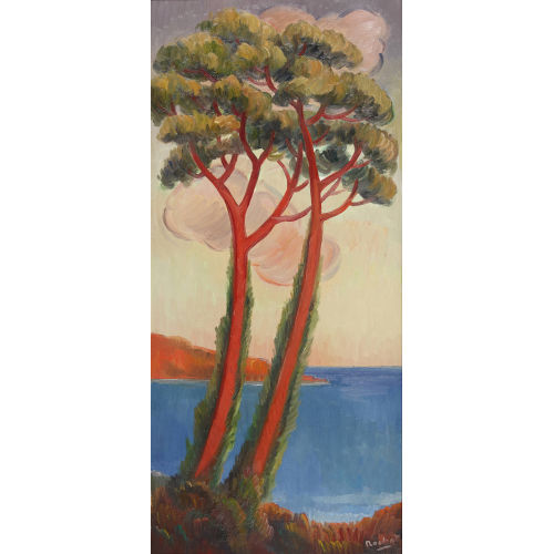 WILLY JAMES ROCHAT : Les pins parasols au bord de la mer (DOBIASCHOFSKY AUKTIONEN AG)
