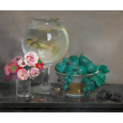 LUCIEN VICTOR GUIRAND DE SC�VOLA : Nature morte aux fruits, roses et poissons (DOBIASCHOFSKY AUKTIONEN AG)