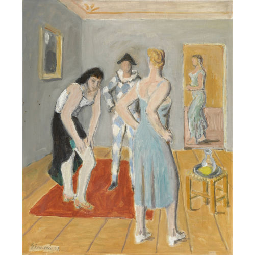 WILHELM GIMMI : Interieur mit Frauen und Harlekin (DOBIASCHOFSKY AUKTIONEN AG)