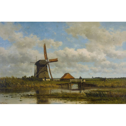 WILLEM ROELOFS : Weite Landschaft mit Windm�hle und Anglern (DOBIASCHOFSKY AUKTIONEN AG)