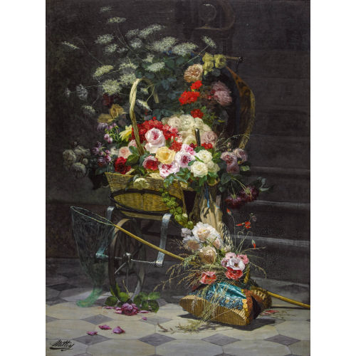 JOSEPH MITTEY : Blumenwagen mit �ppigem Rosenbouquet (DOBIASCHOFSKY AUKTIONEN AG)