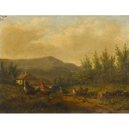 FRANS VAN LEEMPUTTEN : Wiesenpartie mit H�hnern (DOBIASCHOFSKY AUKTIONEN AG)