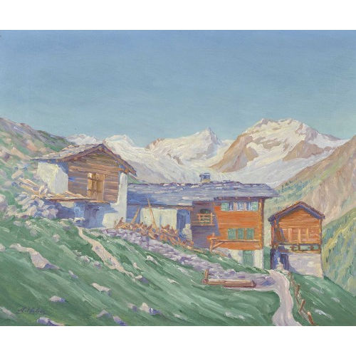 AUGUST WEBER : Walliser Bergh�tten im Sommer (DOBIASCHOFSKY AUKTIONEN AG)