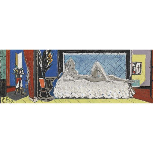 ALBERT) LINDI (EIGTL. LINDEGGER : Interieur mit liegendem weiblichem Akt (DOBIASCHOFSKY AUKTIONEN AG)
