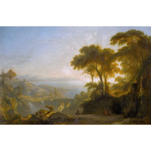 KARL LUDWIG LINCKE : Abendliche Steilk�ste am Mittelmeer mit Wasserf�llen (DOBIASCHOFSKY AUKTIONEN AG)